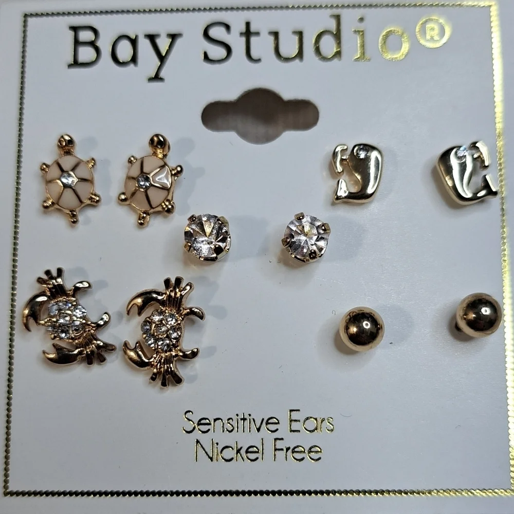 Bay Studio Gold Tone Sea Life Earring Set Nickle Free Sensitive Ears